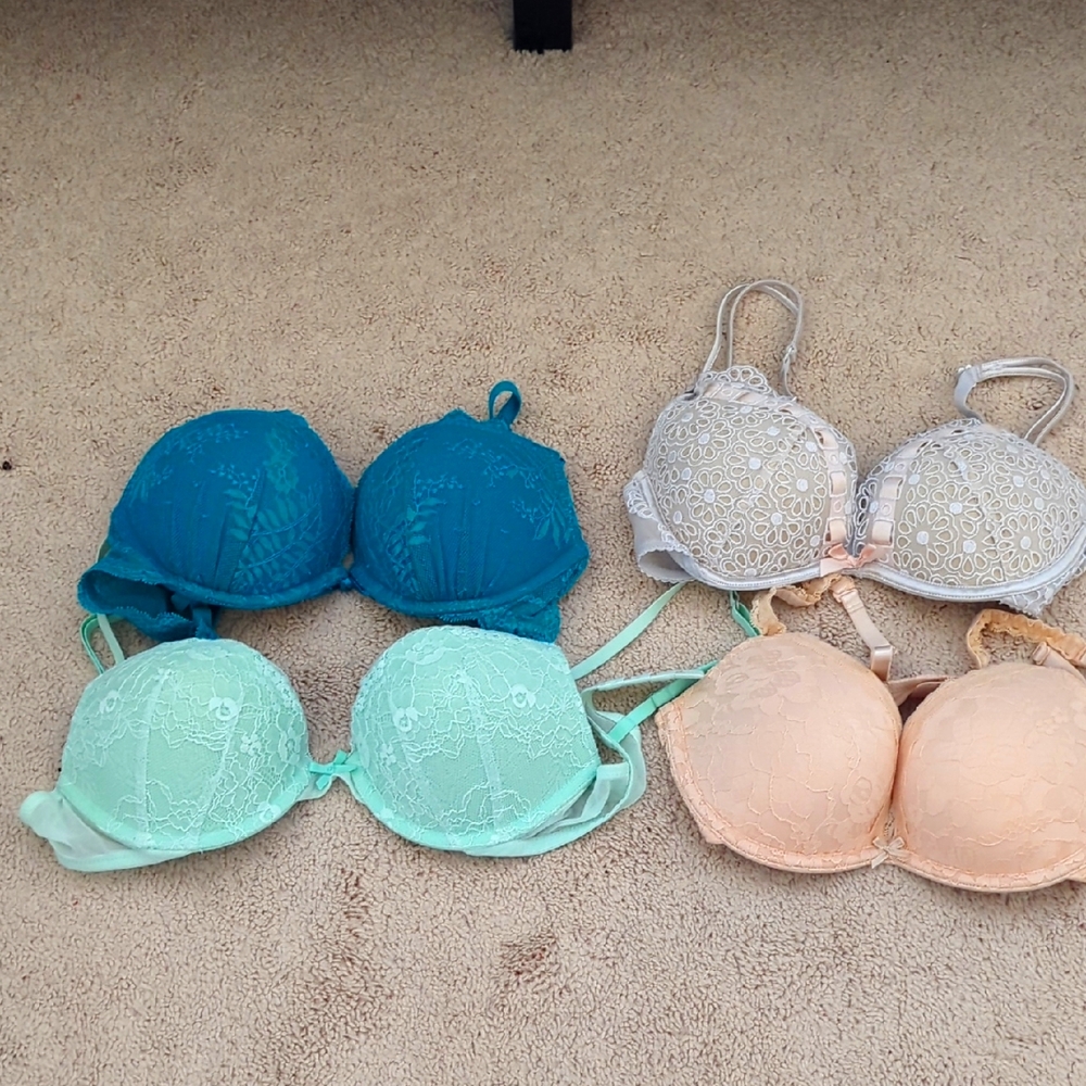 Lace Underwire Bra Set - Blue, Gray, Mint, Peach